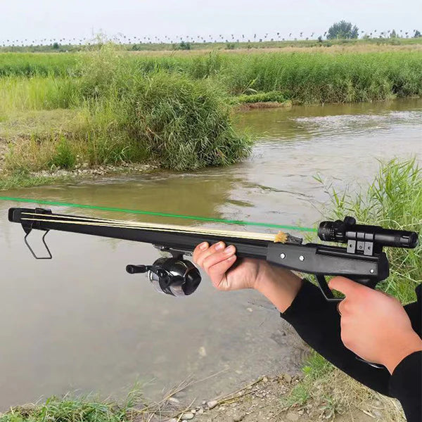 Buy Slingshot Gun Powerful Long Rod with Fishing Reel Online.